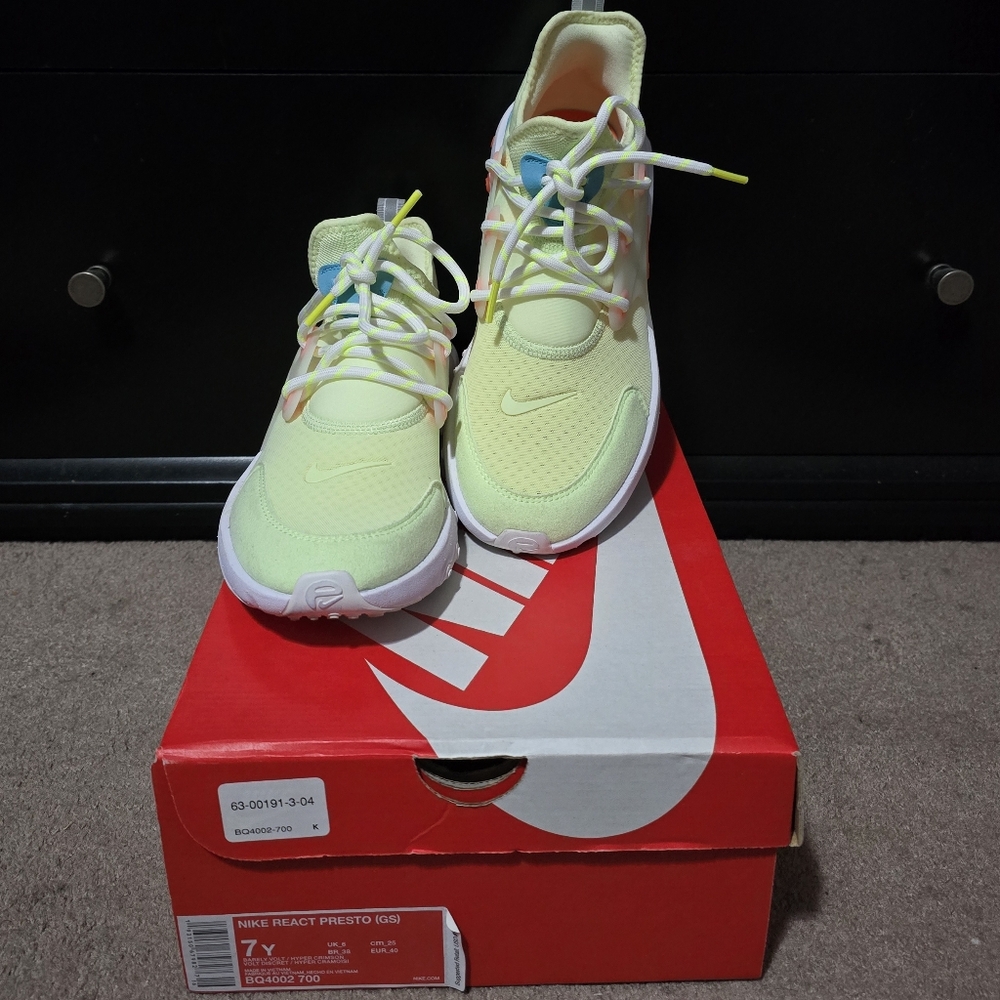 Nike Kids React Presto Sneakers - Light Yellow and Blue